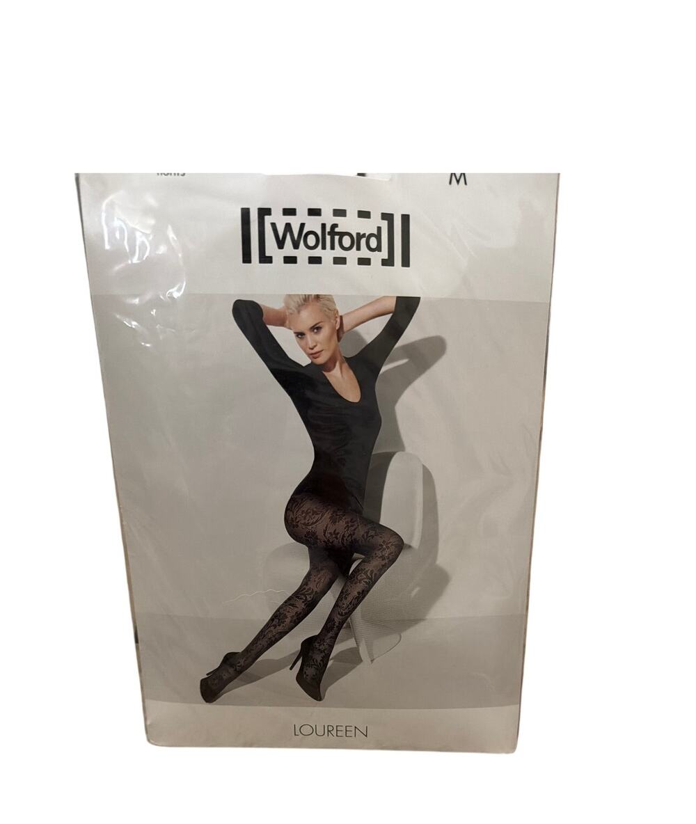 Wolford Loureen Baroque Inspired Sheer Net Tights Caviar Size Medium New